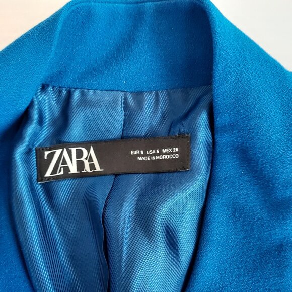 Zara Royal Blue Inverted Lapel Long Blazer Size Small - Picture 14 of 15